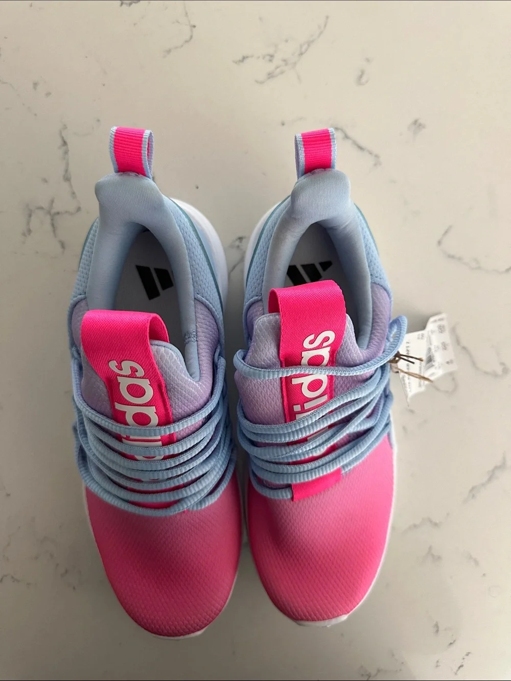 adidas Kids Pink and Light Blue Slip-On Sneakers with Elastic Laces
